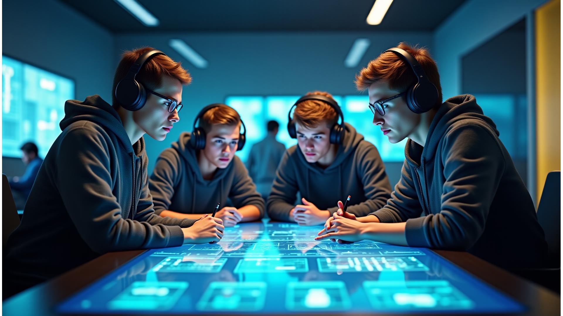 Estudiantes universitarios compitiendo en esports en un entorno moderno que fusiona tecnología y educación