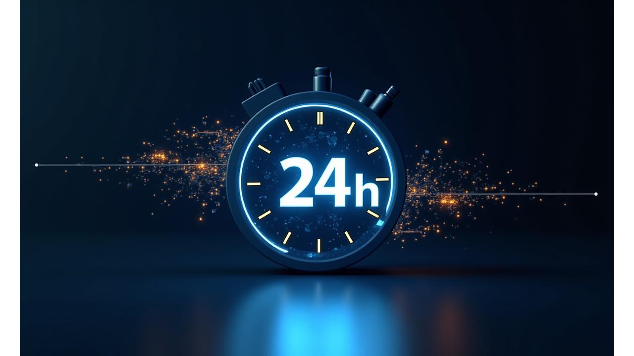 Gráfico de compromiso de respuesta, mostrando un reloj y un marcador de tiempo, simbolizando eficiencia y fiabilidad.