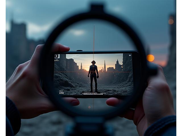 Jugador de PUBG Mobile ejecutando un movimiento táctico, con mira telescópica y elementos de HUD.