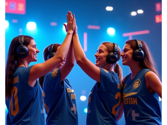 Equipo femenino de esports celebrando una victoria