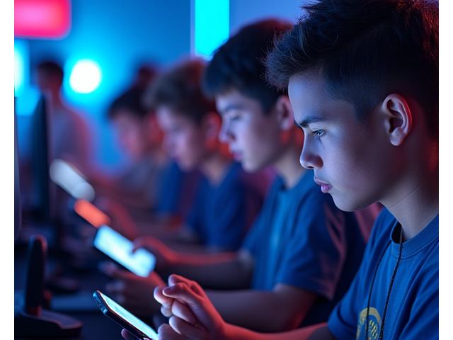 Jugadores de esports móvil compitiendo con smartphones