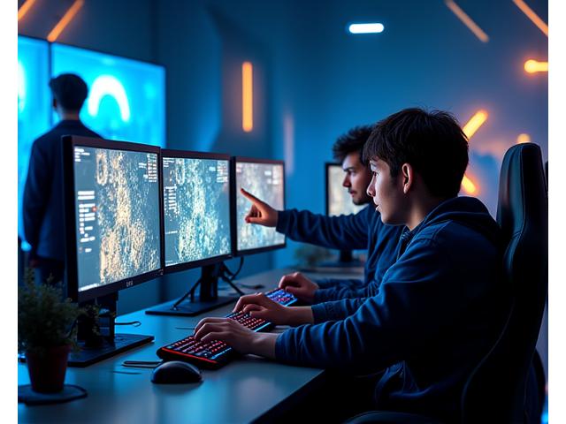 Equipo profesional de esports analizando estrategia